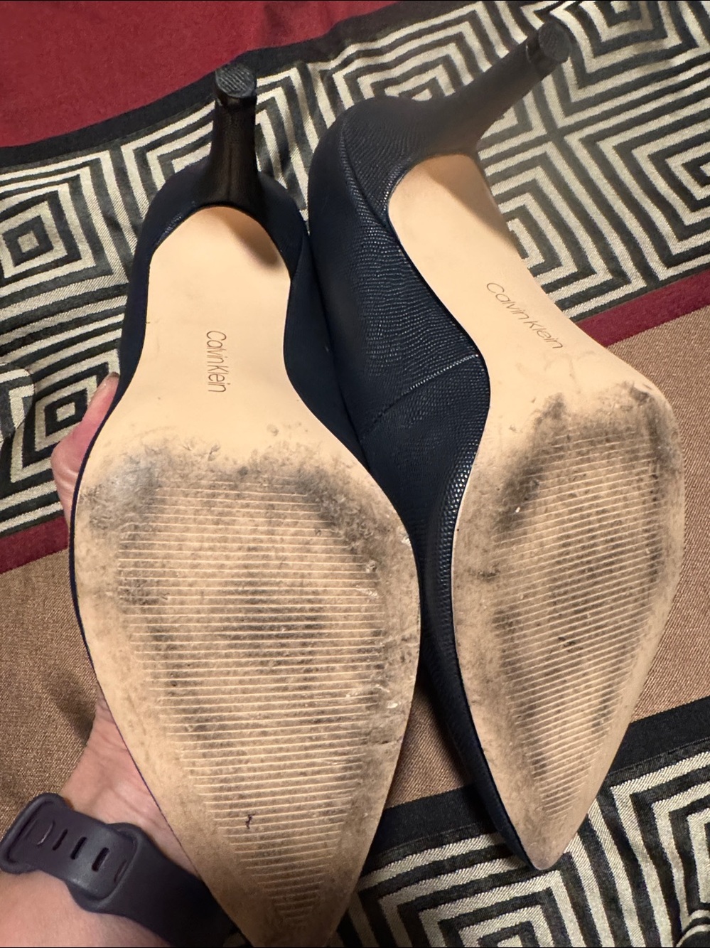 Calvin Klein Navy Textured Pointed-Toe Pumps - Picture 4 of 4